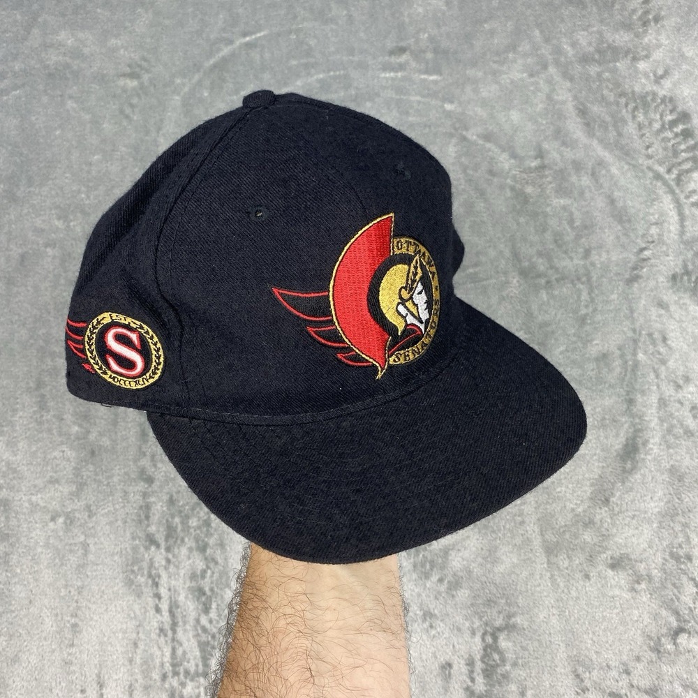 Vintage Ottawa‎ Senators Hat Black Snapback Blockhead Side Logo NHL Cap 90s